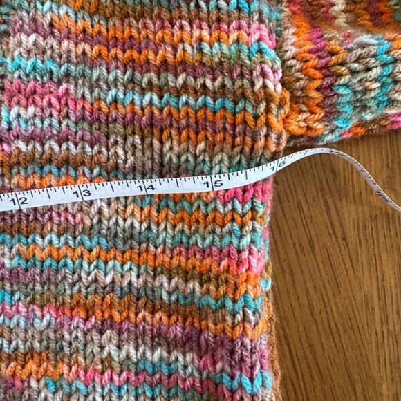 HAND KNIT Oversized Multicolor Cardigan Girls 8 Dog Buttons Handmade Sweater - Picture 7 of 9